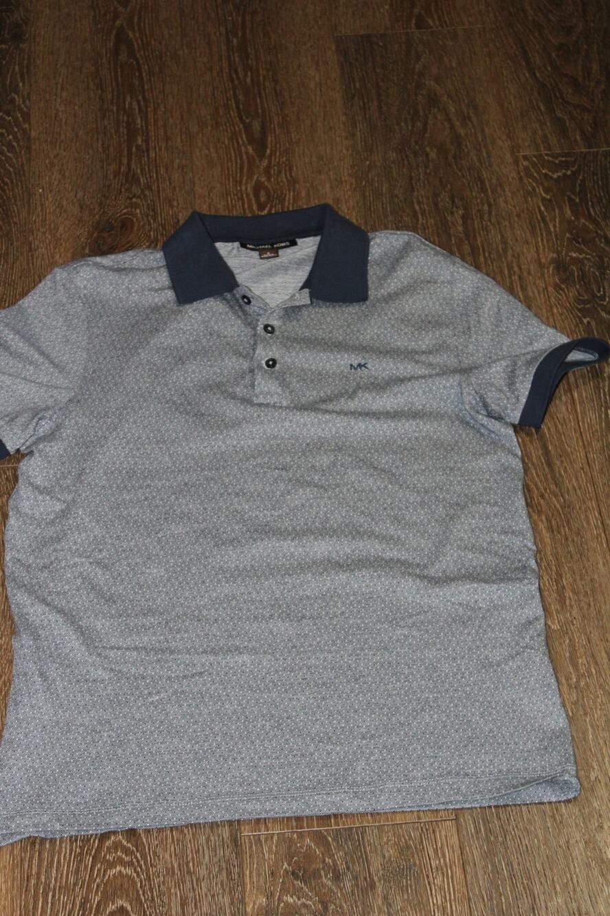 Michael Kors Polo Shirt Mens Large Blue MK Logo Short Sleeve Cotton Casual Top